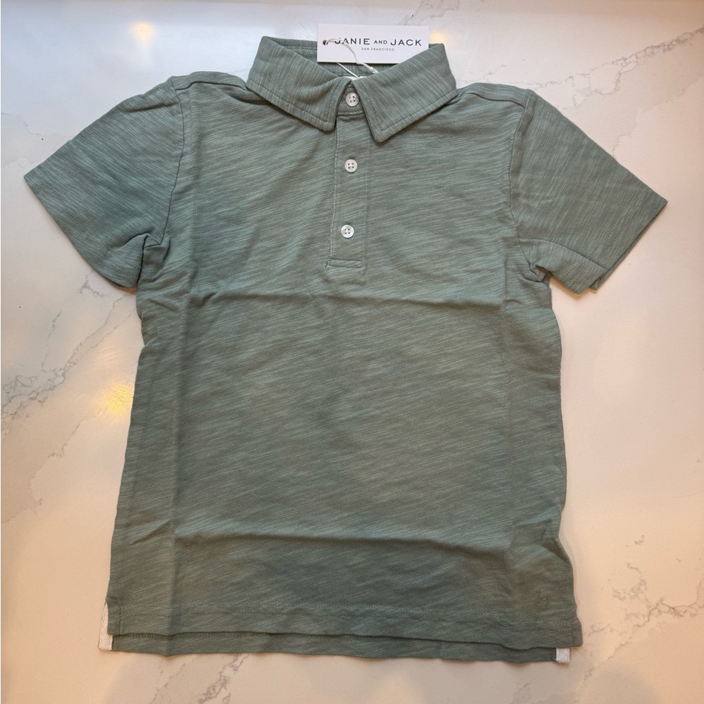 Janie and Jack Sage Green Boys cotton slub Polo NWT 5